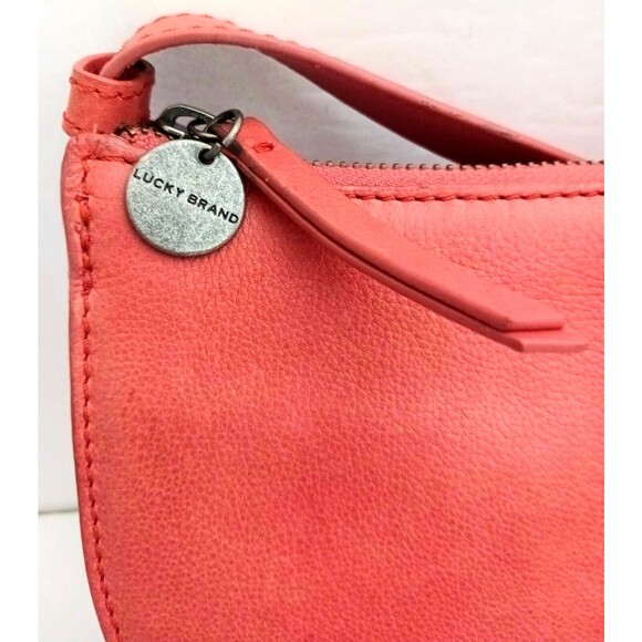 Lucky Brand Dk Orange Pebbled Leather Flap Front Shoulder Bag Adj Strap Zip Top - Picture 2 of 12